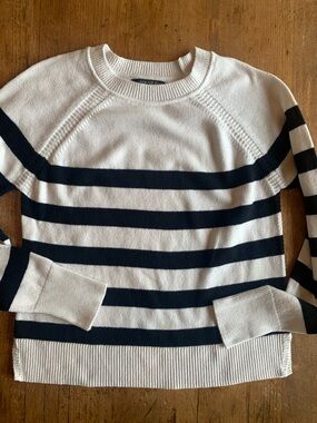 Banana Republic Cream and Black Striped Crewneck Sweater